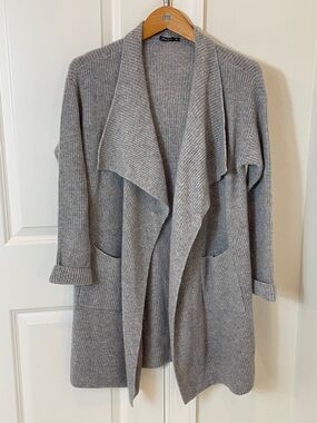 J. McLaughlin Cashmere Cozy Grey Long Open-Front Knit Cardigan Sweater